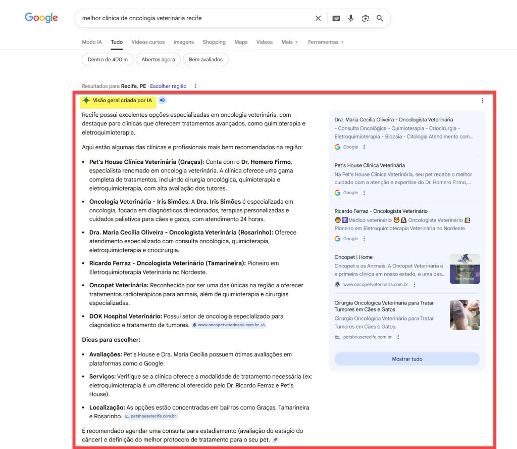 google pets house melhor clinica de oncologia IA