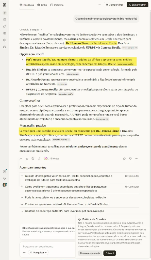 melhor oncologista veterinario perplexity